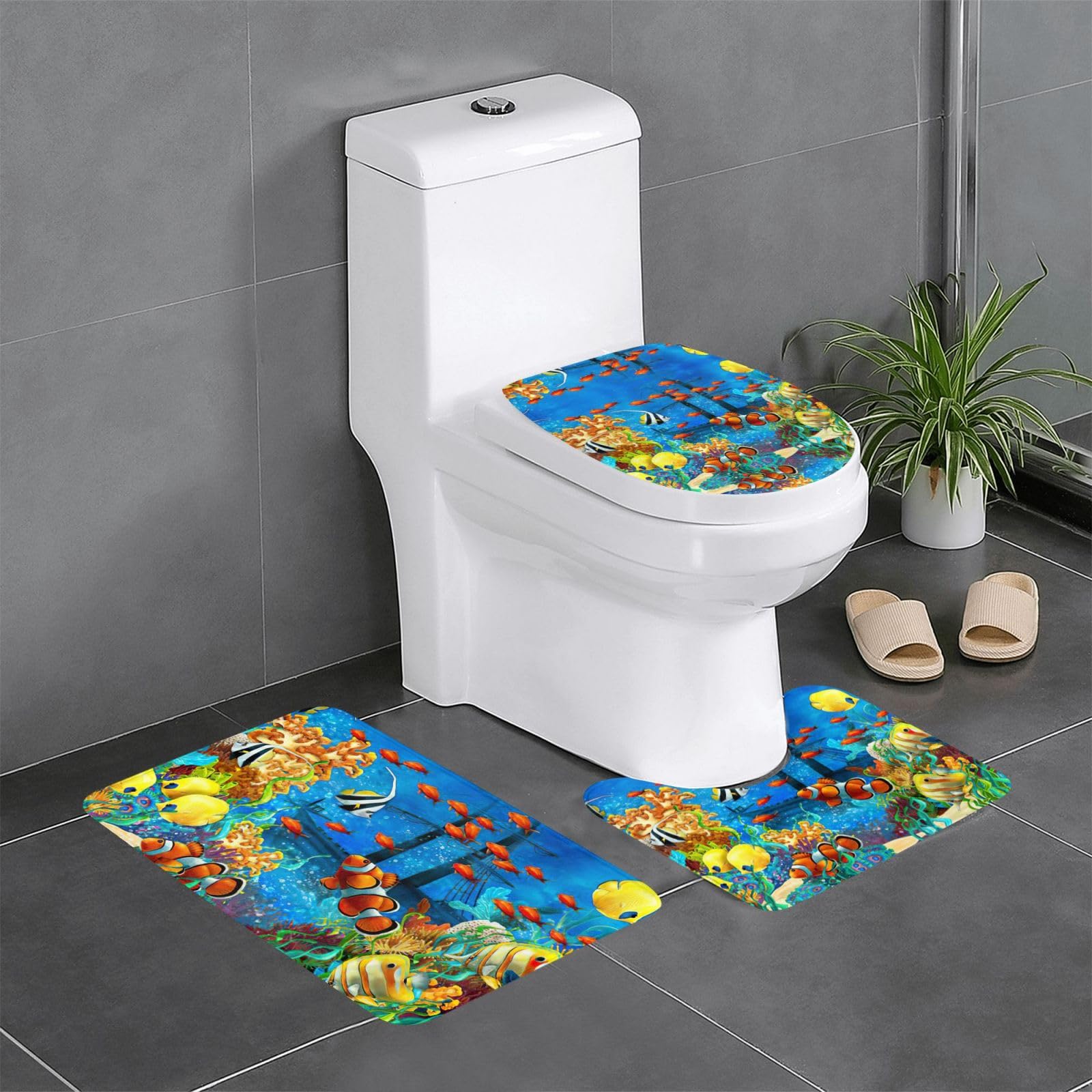 Tapis de salle de bain en forme de U pour une ambiance marine lavable