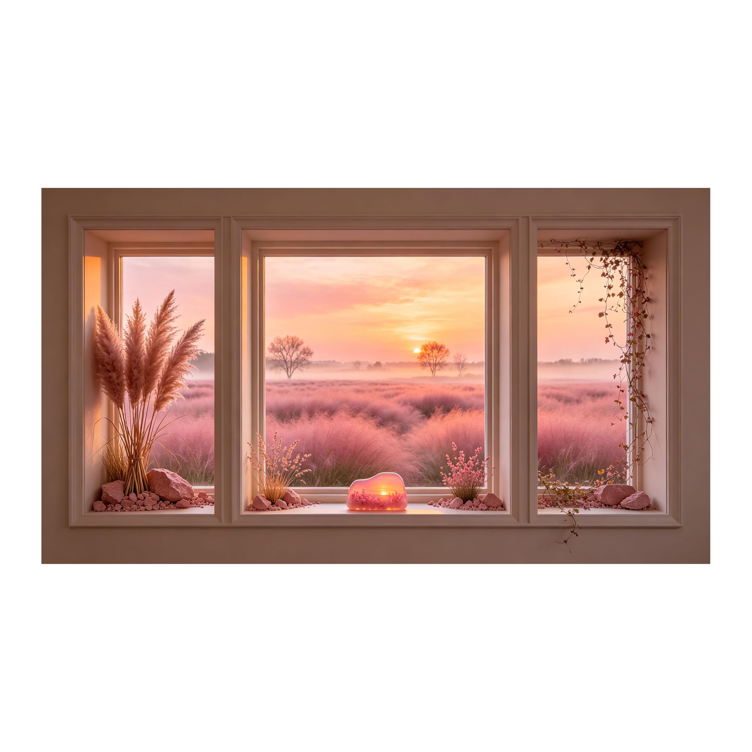 Yzpallescene Art260711062 3D Framed Wall Art Pastel Meadow Sunset Window View Scandinavian Landscape Large Size Selfadhesive Removable Wall Decor Prints Artwork For Living Room Bedroom Office