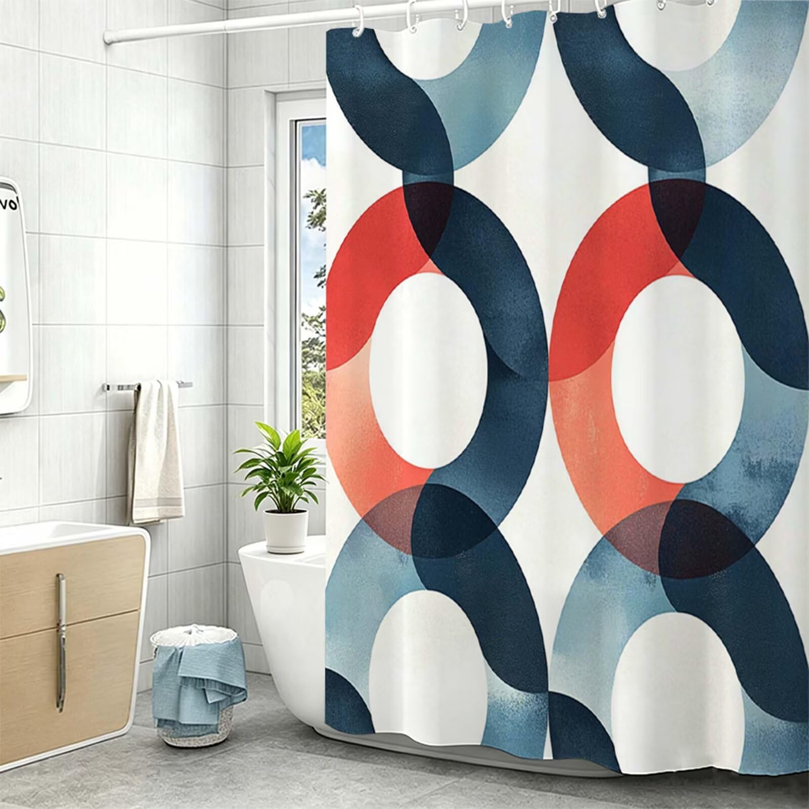 Tenda Doccia in Poliestere Bianco,Tende per Doccia Extra Lunga 230x180cm,Semplice Tenda Vasca da Bagno Tessuto Lavabile,Impermeabile e Facile da Pulire,con 12 Ganci,Decorazione per Bagno,Hotel Z-198