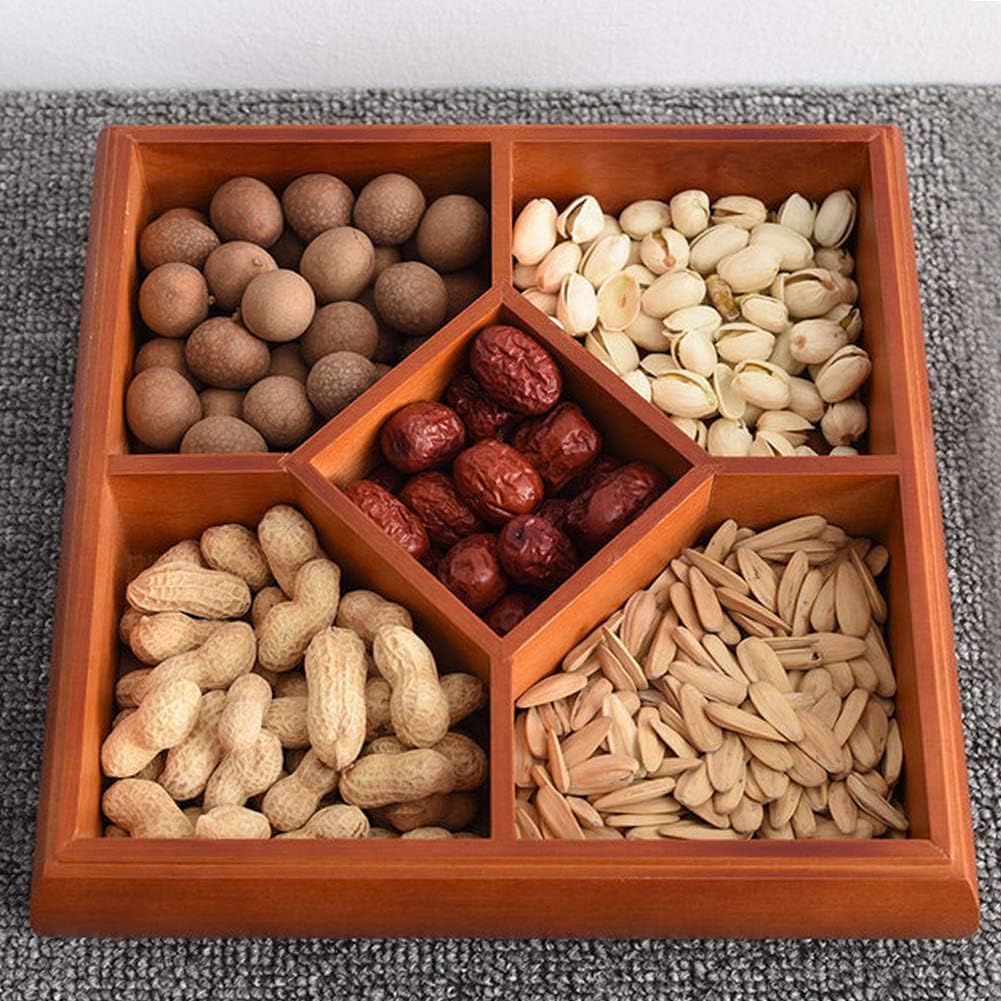 Wooden Dried Fruit Tray, Sectional Snack Plates Party Serving Bowl with Clear Lid for Candy, Nut, Sweets Cookies Organizer Storage : Home & Kitchen