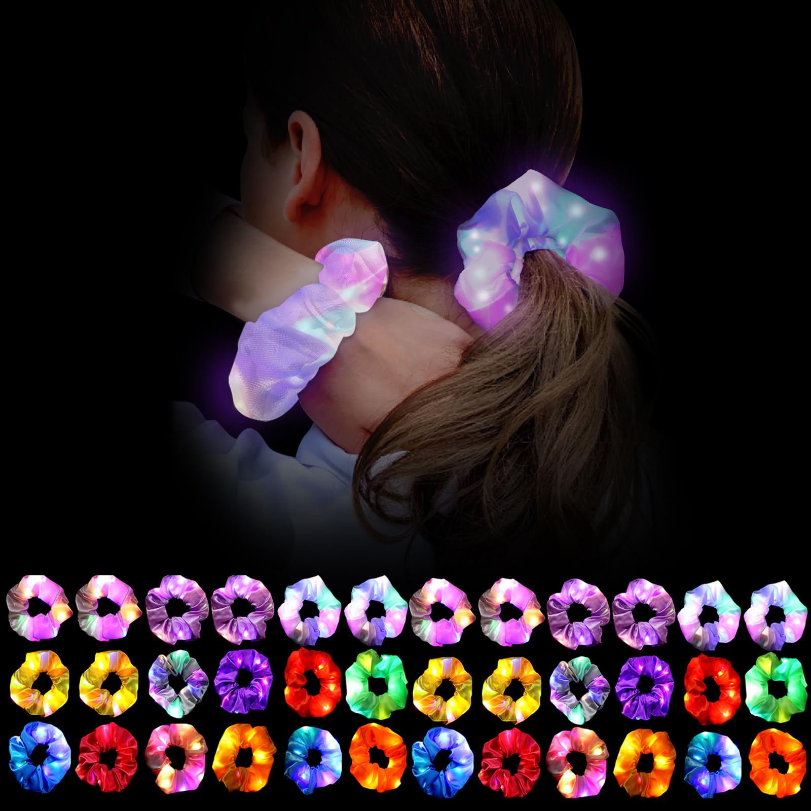 Amazon.com : 36Pcs Light Up Scrunchies, LED Hair Scrunchies 