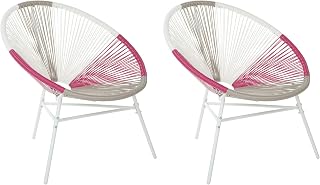 Beliani Conjunto de 2 sillas de balcón de ratán sintético Blanco Beige Rosa Resistente a la Intemperie Sala de Estar jardín bistró Moderno Acapulco