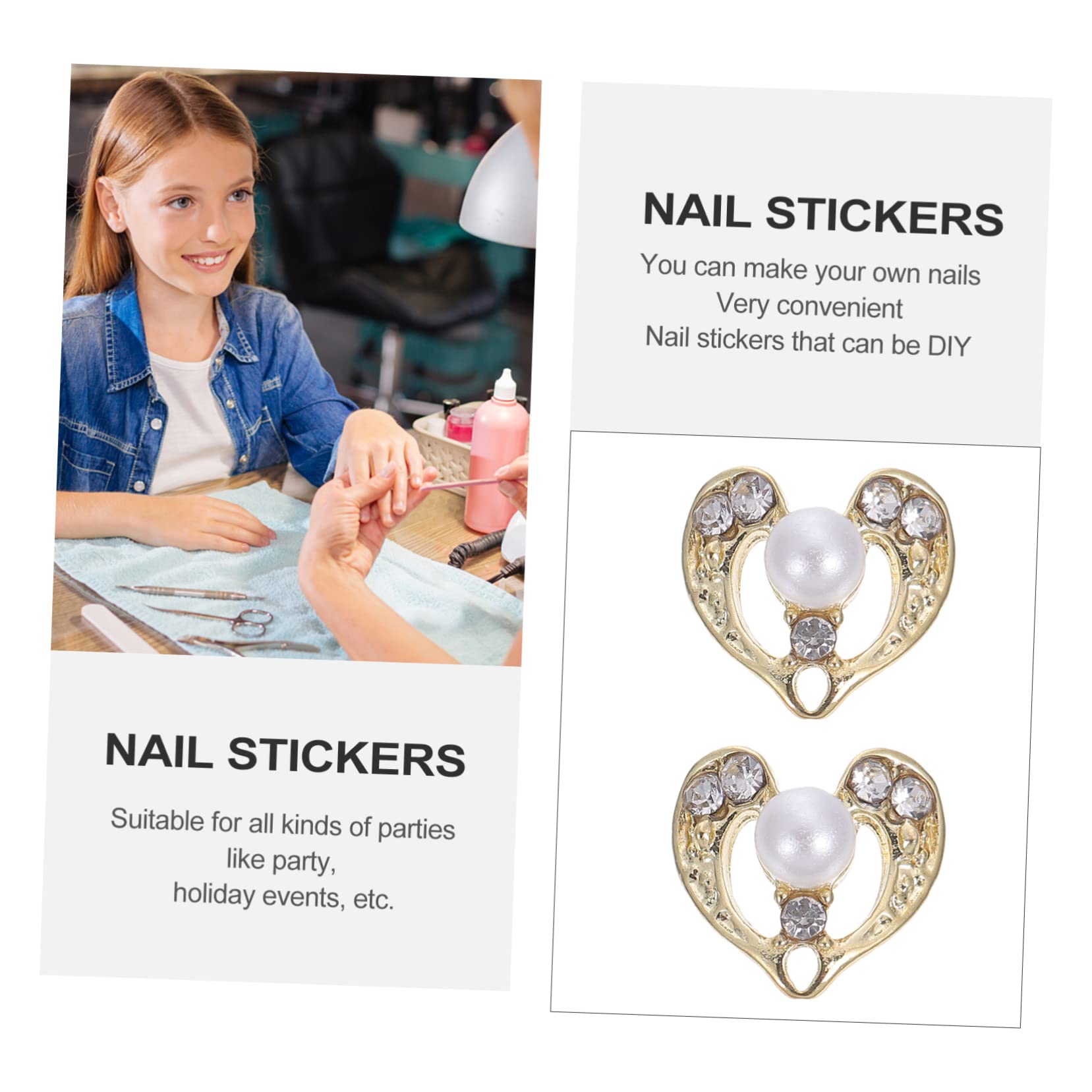 PartyKindom Metal Nail Art Decorations 3D Heart Shape Studs DIY Manicure Jewelry Safe Material for Nail Charms