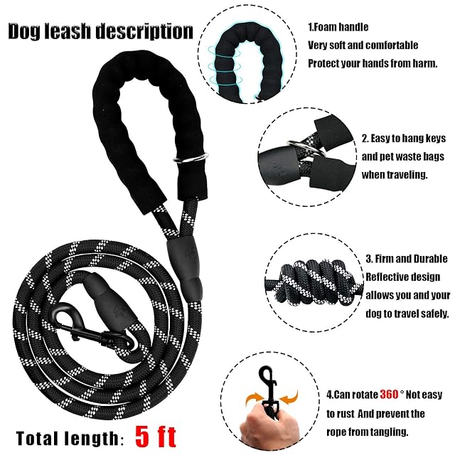 Foto 4 de 7 de Mauts Juego de Collares y Correa para Perros Grandes, medianos y pequeños (3 Piezas) (Negro, Grande)