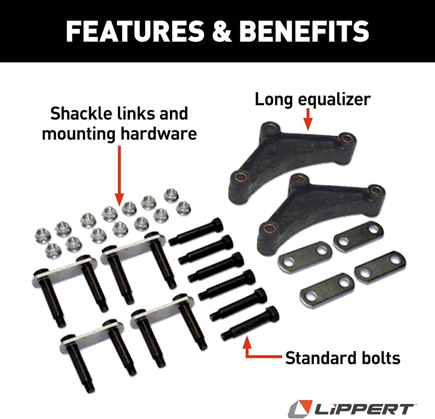 Lippert Replacement Tandem Axle Attaching Parts (AP) Kit with Long Equalizer and Standard Bolts for RV Trailer Suspensions - 121099