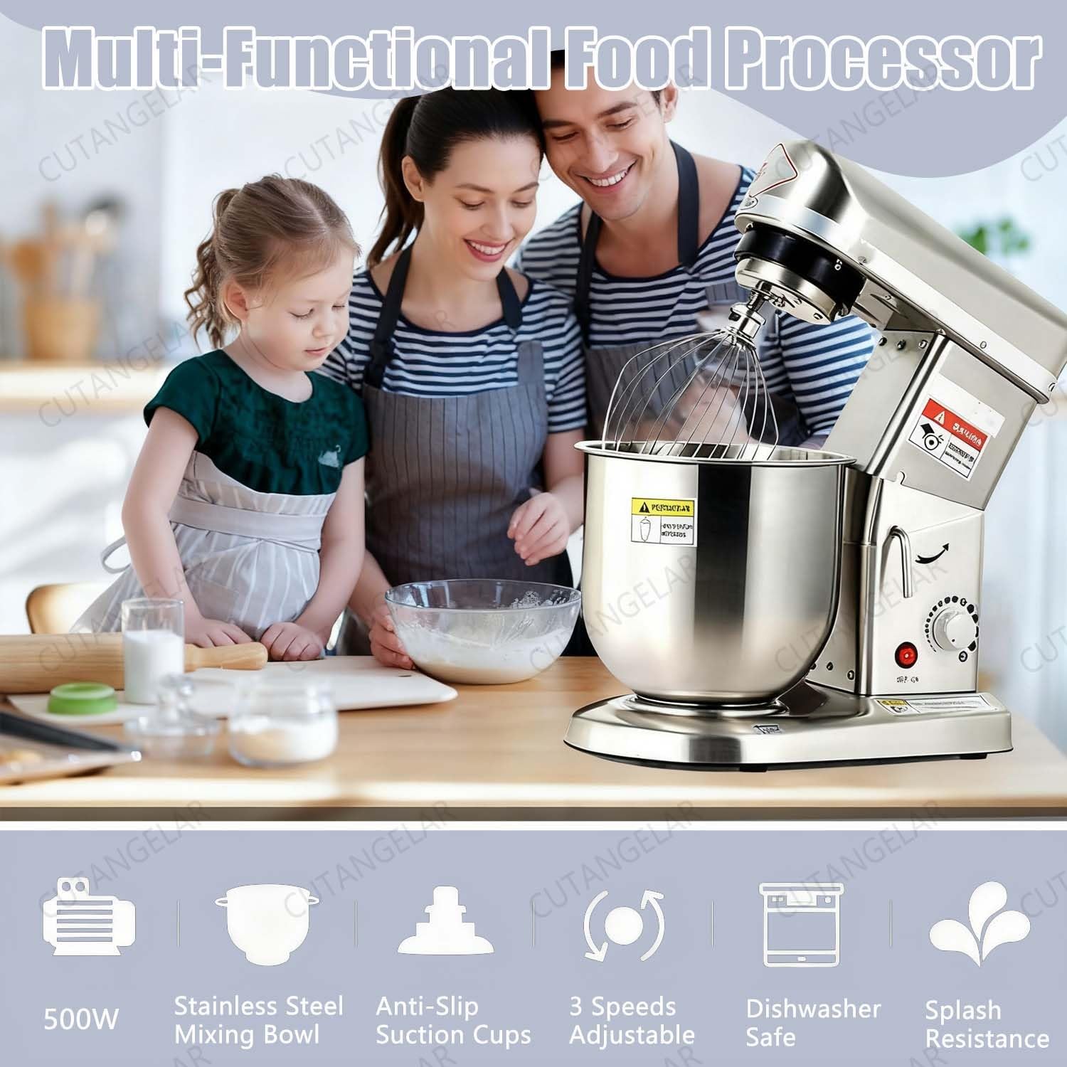 Impastatore Alimentare Professionale, Attrezzatura Cucina Grado Commerciale. Motore Alta Prestazione 500W Con Accessori Completo, Ideale Per Pizzerie E Stabilimenti Ristorazione.(5L/4.5qt)