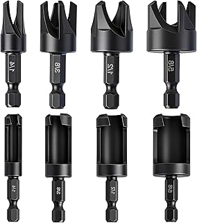 8 Pack Zruosiniy Premium Wood Plug Cutter Drill Bit Set, Straight & Tapered, Carbon Steel with Black Coating, 1/4 "Hex Shank, Sizes 1/4" 3/8 "1/2" 5/8" for Woodworking and Screw Hole Plug Cutting