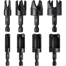 8 Pack Zruosiniy Premium Wood Plug Cutter Drill Bit Set, Straight & Tapered, Carbon Steel with Black Coating, 1/4 "Hex Shank, Sizes 1/4" 3/8 "1/2" 5/8" for Woodworking and Screw Hole Plug Cutting