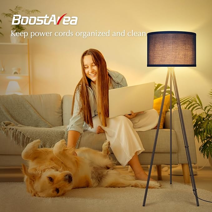 BoostArea BoostArea Floor Lamp for Living Room, Tripod Floor Lamp, Blue Linen Lamp Shade, Blub Not Included, Mid Century Standing Lamp for Living Room, Bedroom, Study Room and Office photo 2