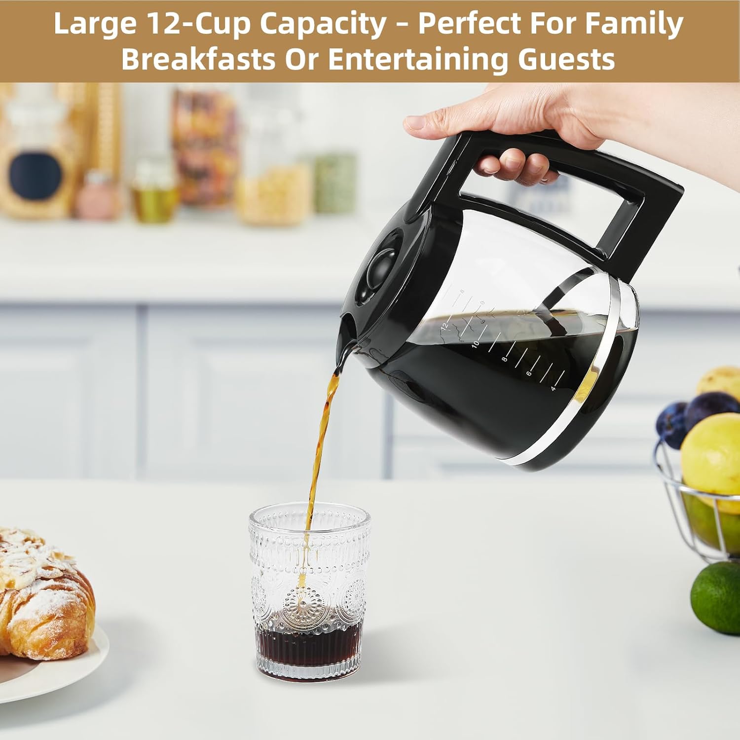 12-Cup Glass Coffee Carafe Replacement Compatible with Cuisinart Coffee Makers- Coffee Pot Replacement 12 Cup Fits Models DCC-1200PRC, DCC-1100BK, DGB-550BK, CHW-12, SS-12 - Image 5