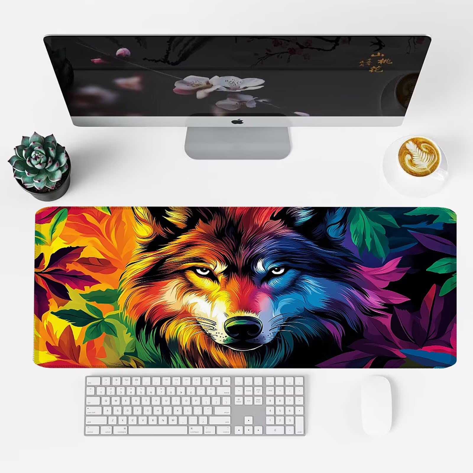 Podkładka pod mysz, XXL 1200 x 600 podkładka pod mysz dla graczy, wodoodporna gumowa podstawa, duża podkładka pod mysz do gier na biurko zszyte krawędzie wodoodporna antypoślizgowa do biura wilk