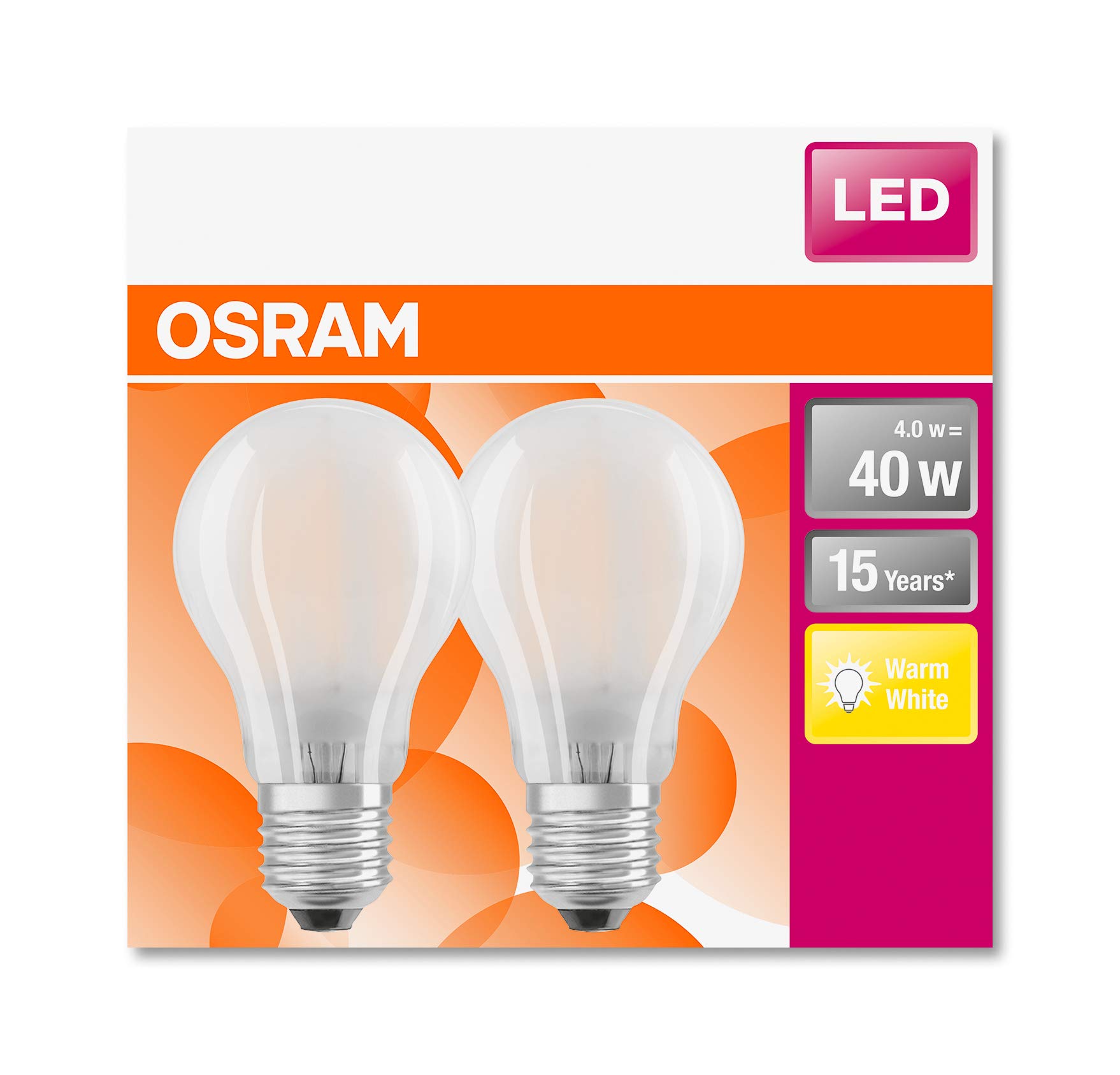 OSRAM Lampa LED | Trzonek: E27 | Ciepły biały | 2700 K | 4 W | matowe | LED Retrofit CLASSIC A [Klasa efektywności energetycznej A++] | 10 sztuki