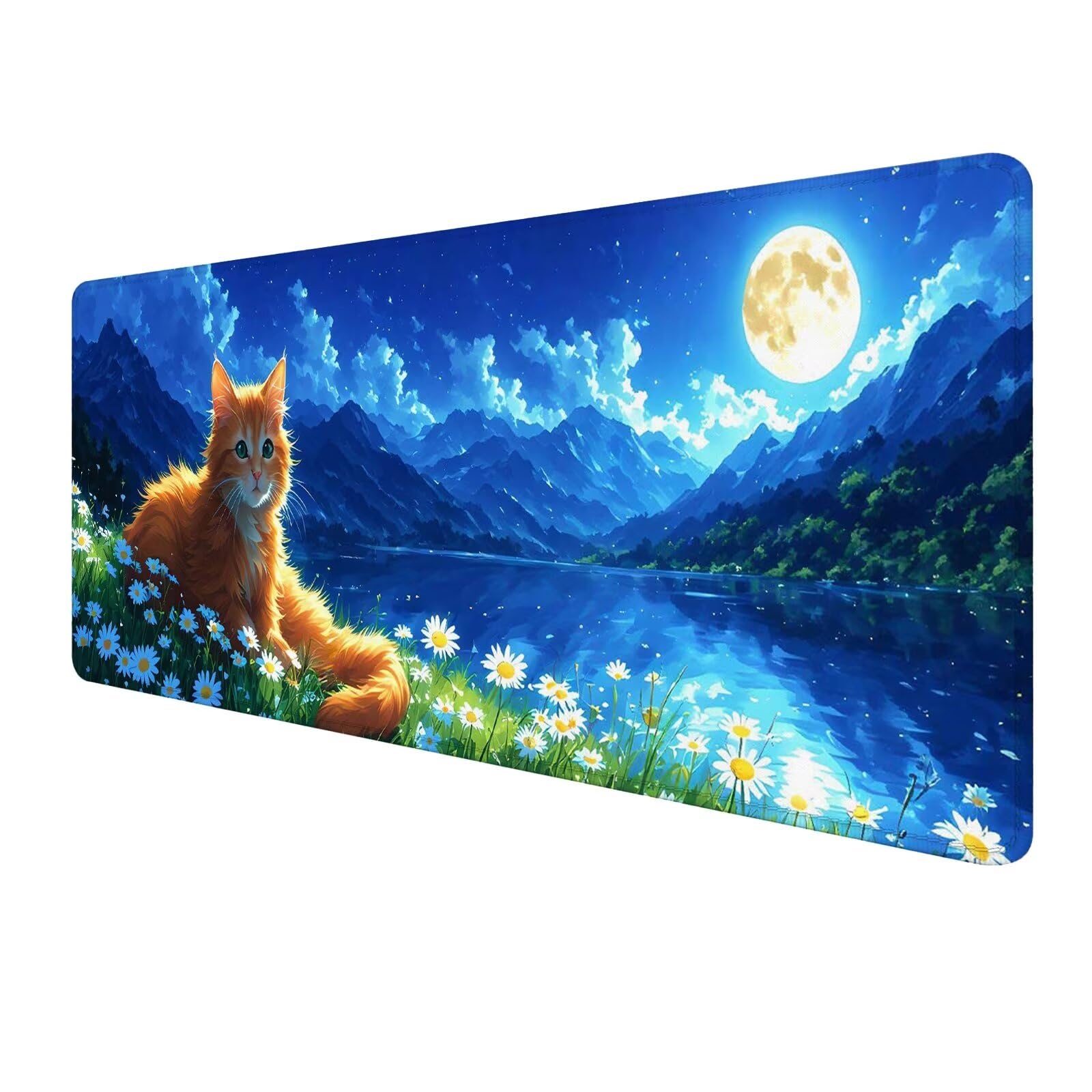 Blu Tappetino Mouse Gaming, Tappetino Mouse XXL 1200 x 500 mm, Tappetino Mouse Gatto, Mouse Pad con Base Antiscivolo, Bordi Cuciti Tappetino per Mouse, Tappetino Mouse Gaming di Alta Precisione S-295