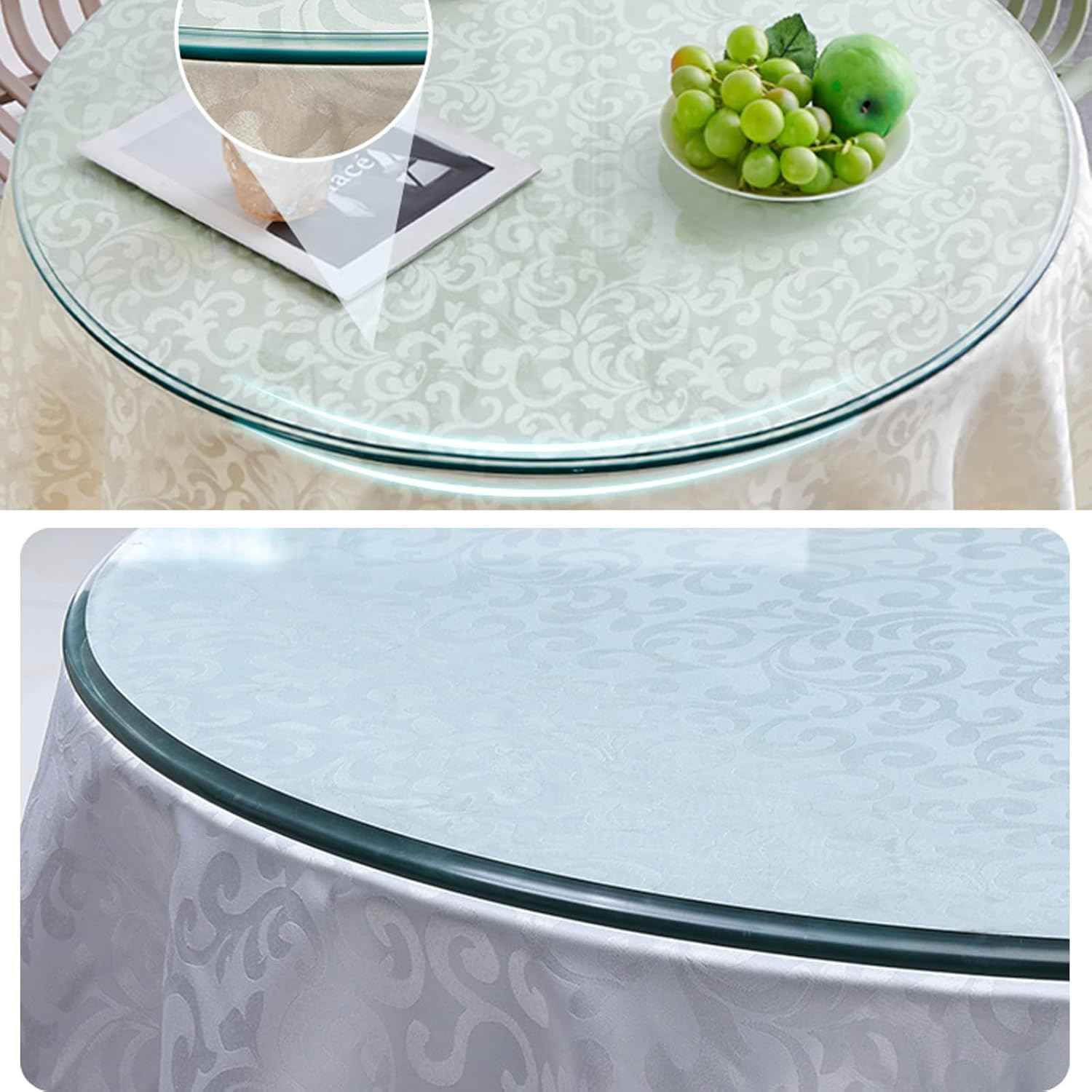 Tempered Glass Table Top - Premium Round Circular Plate Glass, Polishing Edges with Anti Slip Pads, Flat Polished Edge Round Glass Top(5OCM(19.6IN))