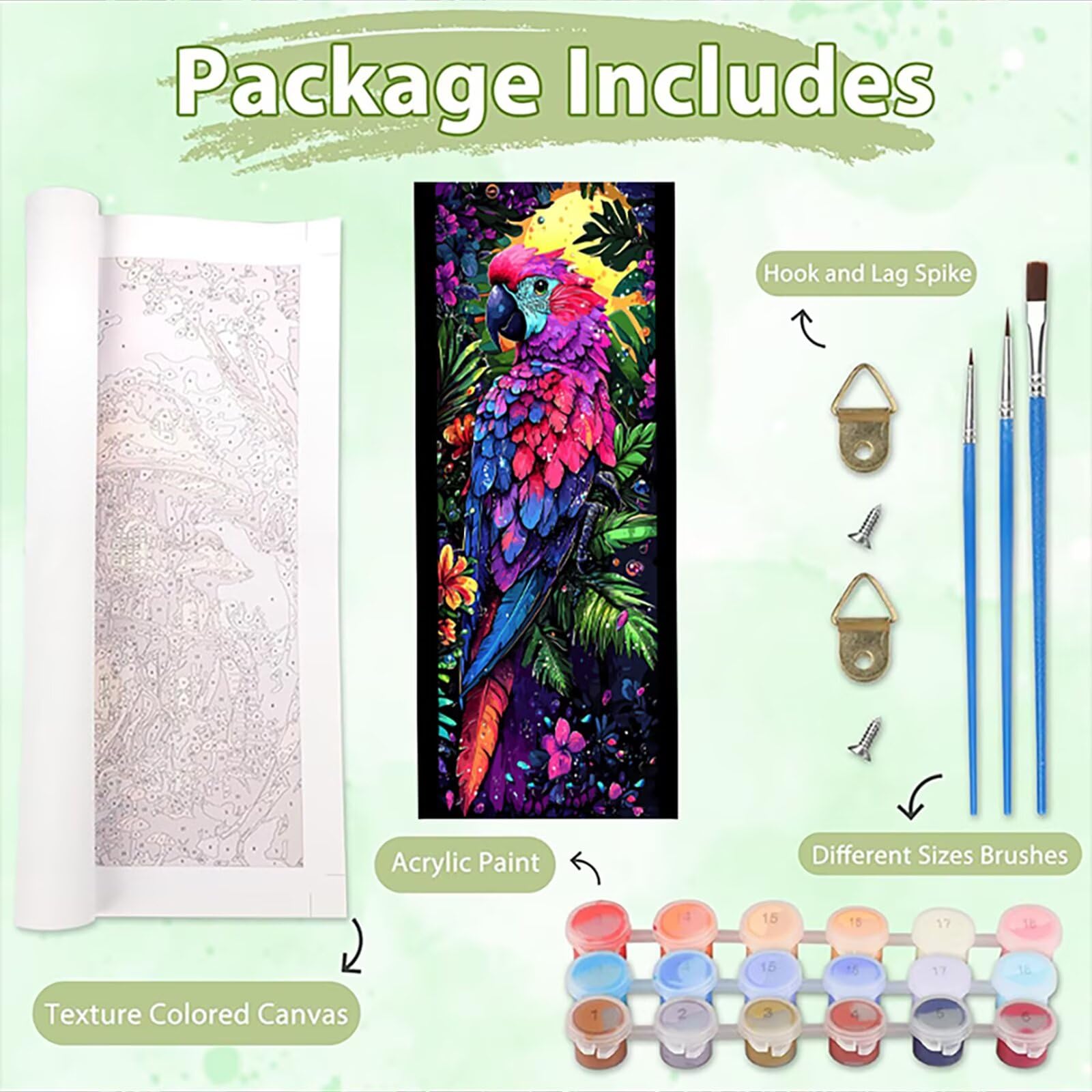 Malen Nach Zahlen 50x150cm Leinwand Tier Malen Nach Zahlen Erwachsene mit Ohne Rahmen, DIY Kreativ Set für Erwachsene mit Pinseln und Acrylfarbe, Zimmer Deko Papagei 3 Landschaft Geschenk, P0M-914