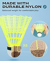 Vista 6 de Juego de 4 raquetas de bádminton para juegos al aire libre, incluye 4 raquetas, 6 volantes de bádminton de nailon, raquetas de bádminton ligeras