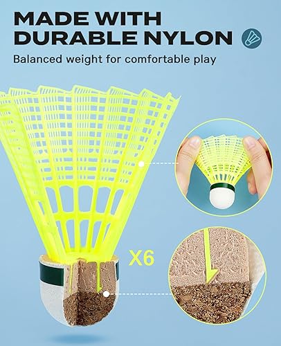 Miniatura 7 de Juego de raquetas de bádminton con 6 volantes, juego de 4 bádminton ligero para juegos al aire libre, raquetas con durabilidad para principiantes y