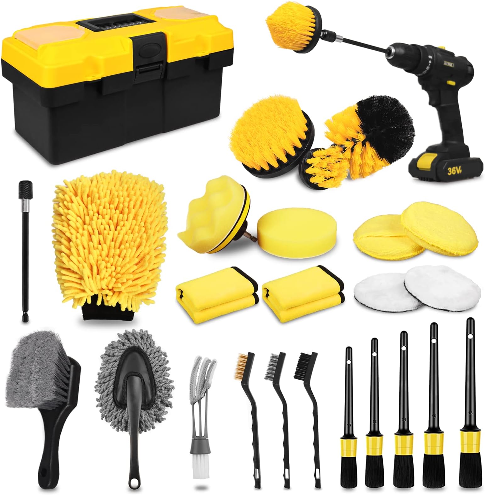 TTRCB 27Pcs Car Detailing Kit, Car Detailing Brush Set, Auto Detailing Drill Brush Set, Car Detailing Brushes, Car Wash Kit, Car Accessories, Car Cleaning Tools Kit for Interior, Exterior, Wheels