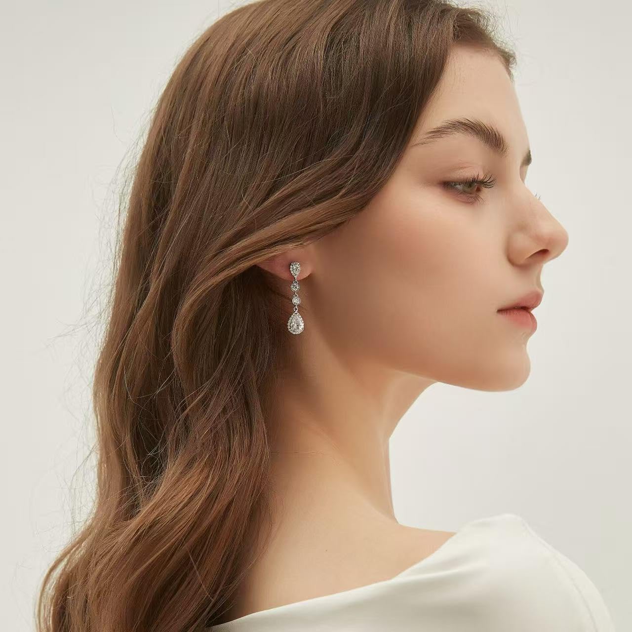 EAMTI Silver Dangle Teardrop Earrings for Women Cubic Zirconia Pear Cut 925 Sterling Silver Post Engagement Wedding Birdal Drop Earrings for Brides - Image 3