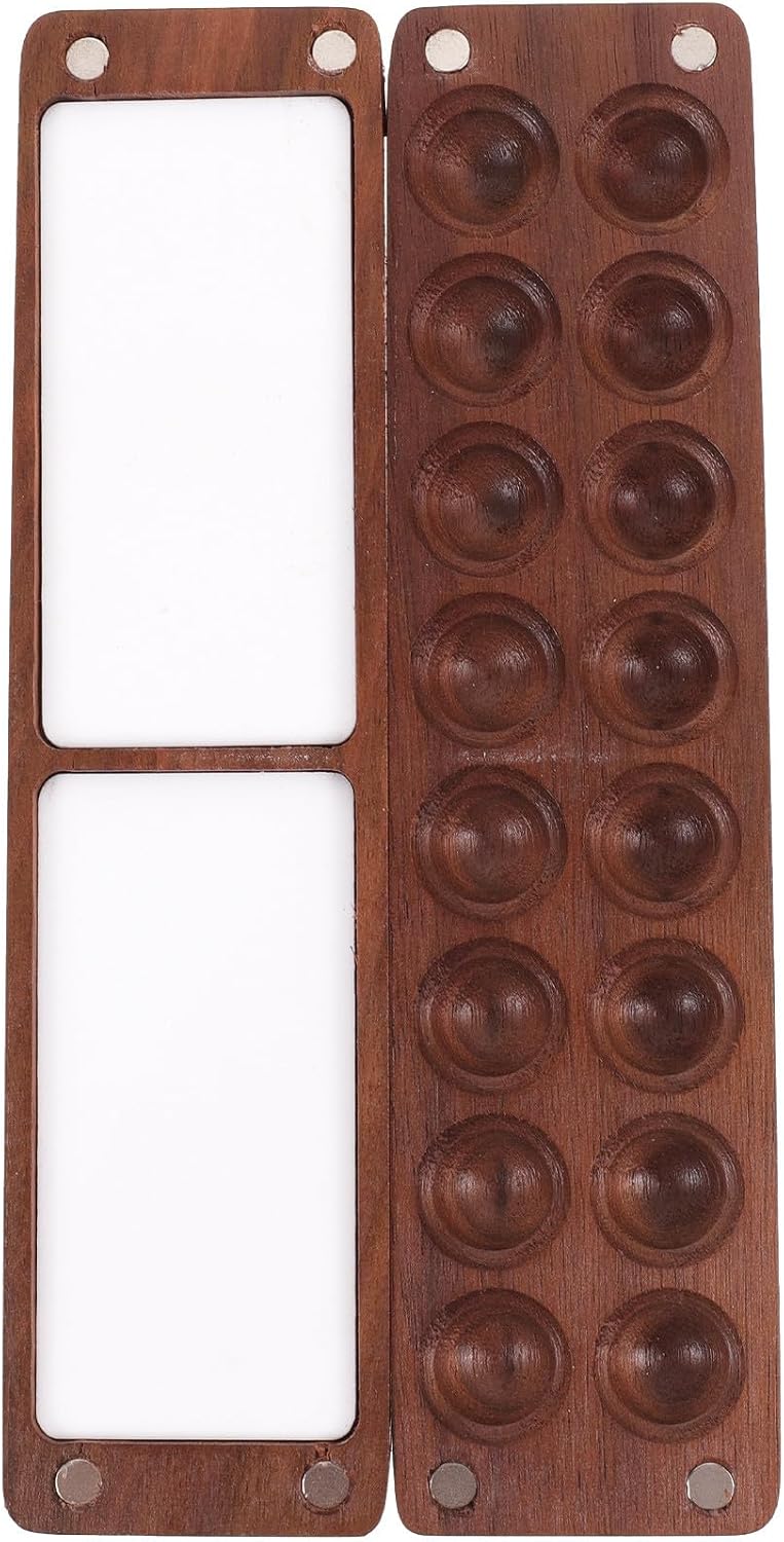 VINTORKY Mini Black Walnut Wooden Watercolor Pigment Box with Lid Portable Paint Pallet Tray for Gouache Oil and Watercolor Paint Storage and Lightweight Artist Supply Case
