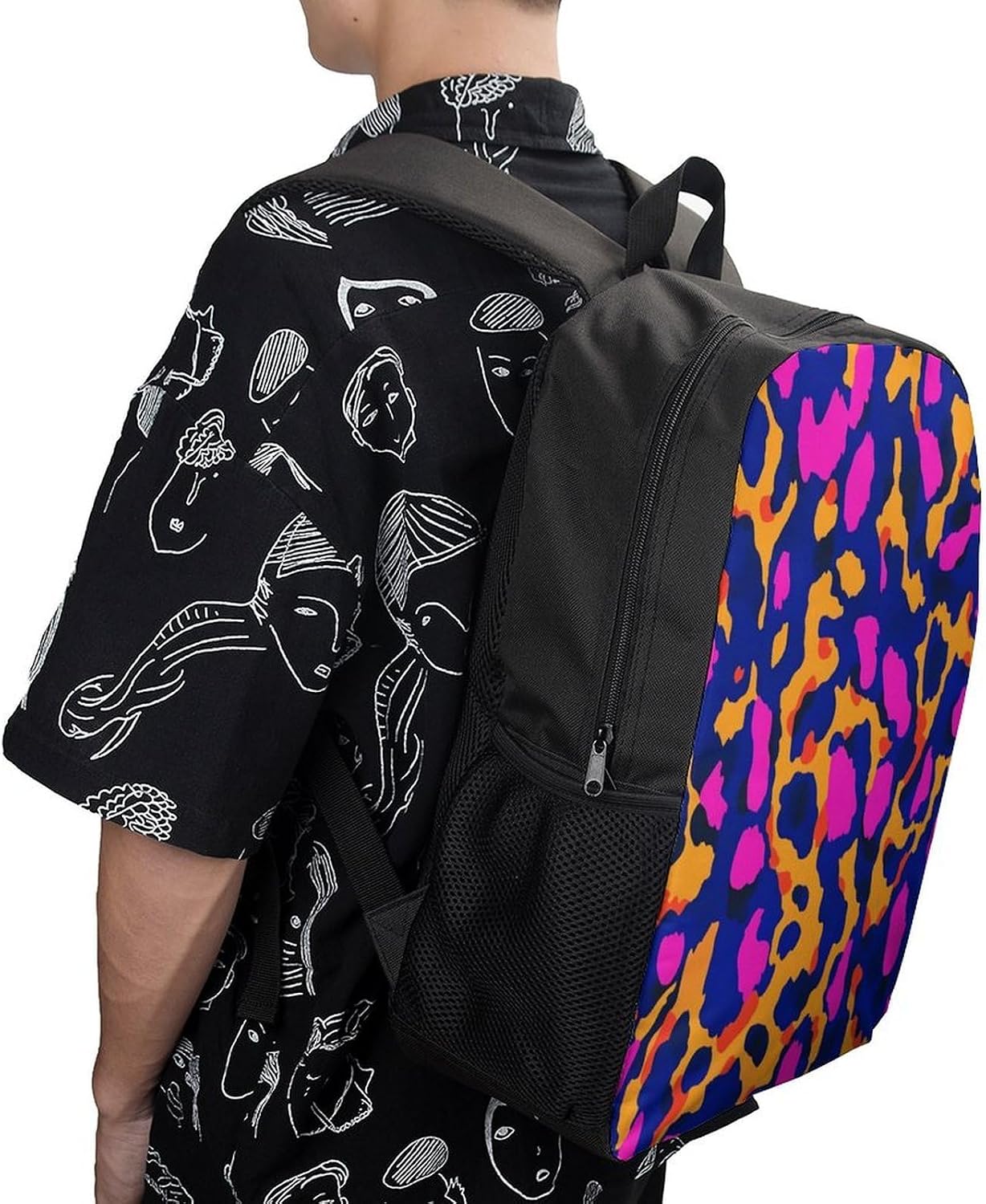 Leopards Red Blue Purple Print Unisex Backpack 17" Casual Daypacks Simple Shoulders Bag for Camping Hiking Travel Gear