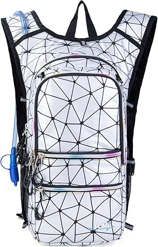 Miniatura 9 de Mochila de hidratación con luces frías, bolsa de agua de 2 L, bolsa ligera para correr, senderismo, bicicleta, escalada, festival de música esencial