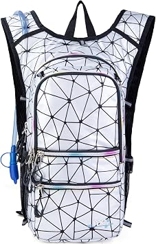 Hydration Backpack Pack with Cool Lights, 2L Water Bladder, Lightweight Bag for Running, Hiking, Bike, Climbing, Music Festival Essential, and Rave