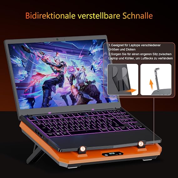 IETS GT300 Upgraded Laptop Cooling Pad with Adjustable Stand, Turbo Cooler for Fast Cooling, 10-17 Inch Gaming Laptop, Flexible Sealing Ring, with Adjustable Air Filter Clamp (GT300F1)