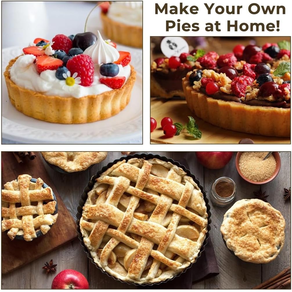 Two Nonstick Tart Pans with Bottoms Removable, Fluted Round Carbon Steel Baking Dish Accessories, Pie Tins 11 Inch Packs