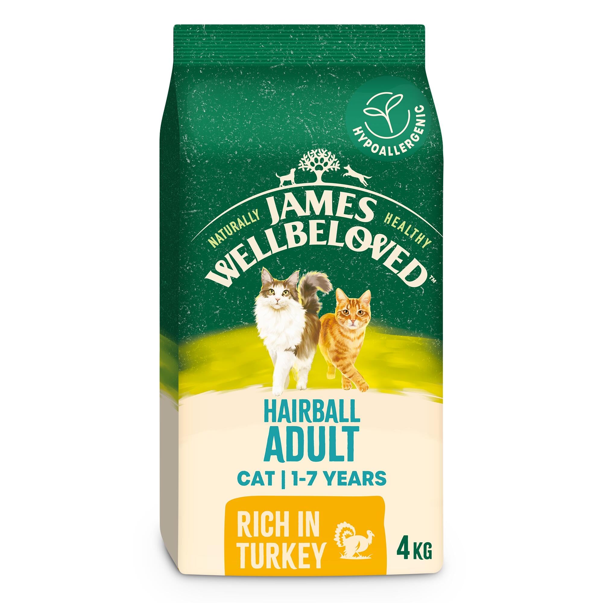 James Wellbeloved Hypoallergenic Dry Cat Food for Adult Cats Hairball Turkey 4 kg