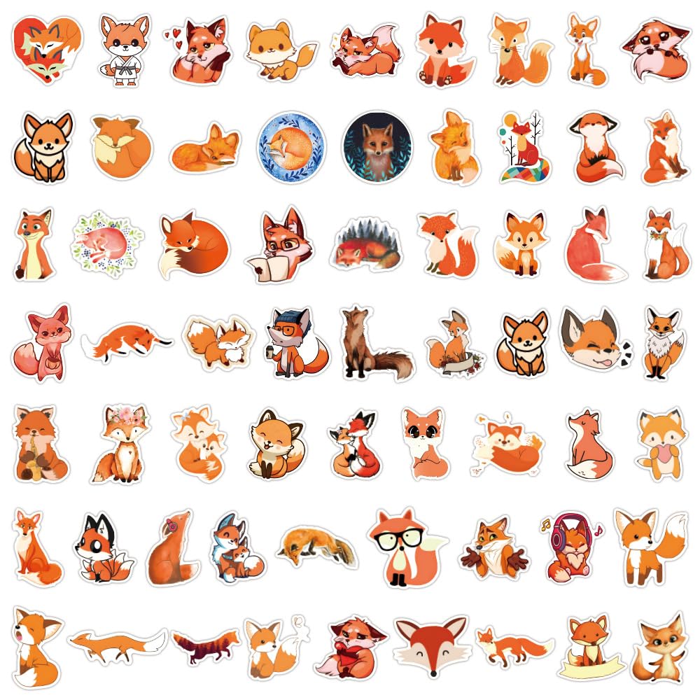 60PCS Cute Cunning Fox Stickers,Cartoon Animal Fox Waterproof Sticker for Laptop Water Bottles Bumper Skateboard Bike Scrapbook Car Phone Guitar Computer Luggage,Gifts Decals for Teens Kids - Image 2