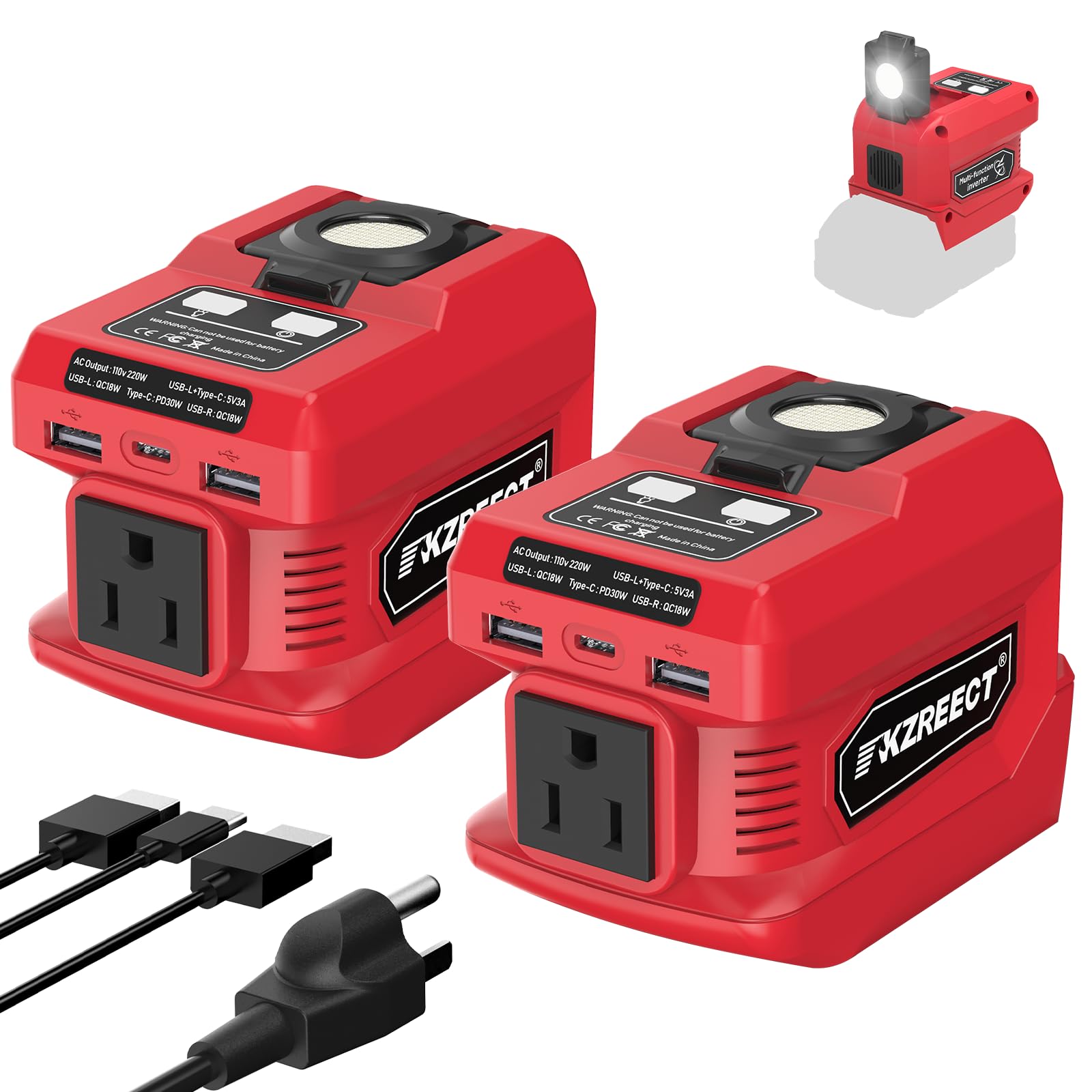 2 Pack 220W Power Inverter Compatible with Milwaukee 18V Battery, Tool Only