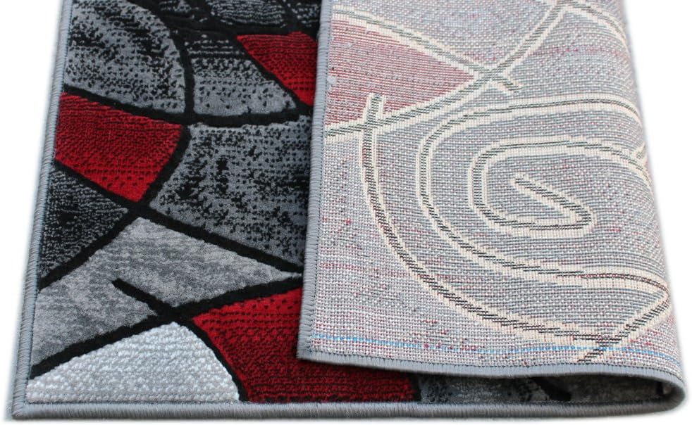 Masada Rugs, Modern Contemporary Mat Area Rug, Red Grey Black. (2 Feet X 3 Feet) Mat