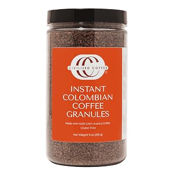 Civilized Coffee Instant Colombian Coffee Granules, 9 oz | 100% Arabica Coffee, Approximately 100 Servings, Medium Roast, Smooth Balanced Flavor, Dissolves Instantly