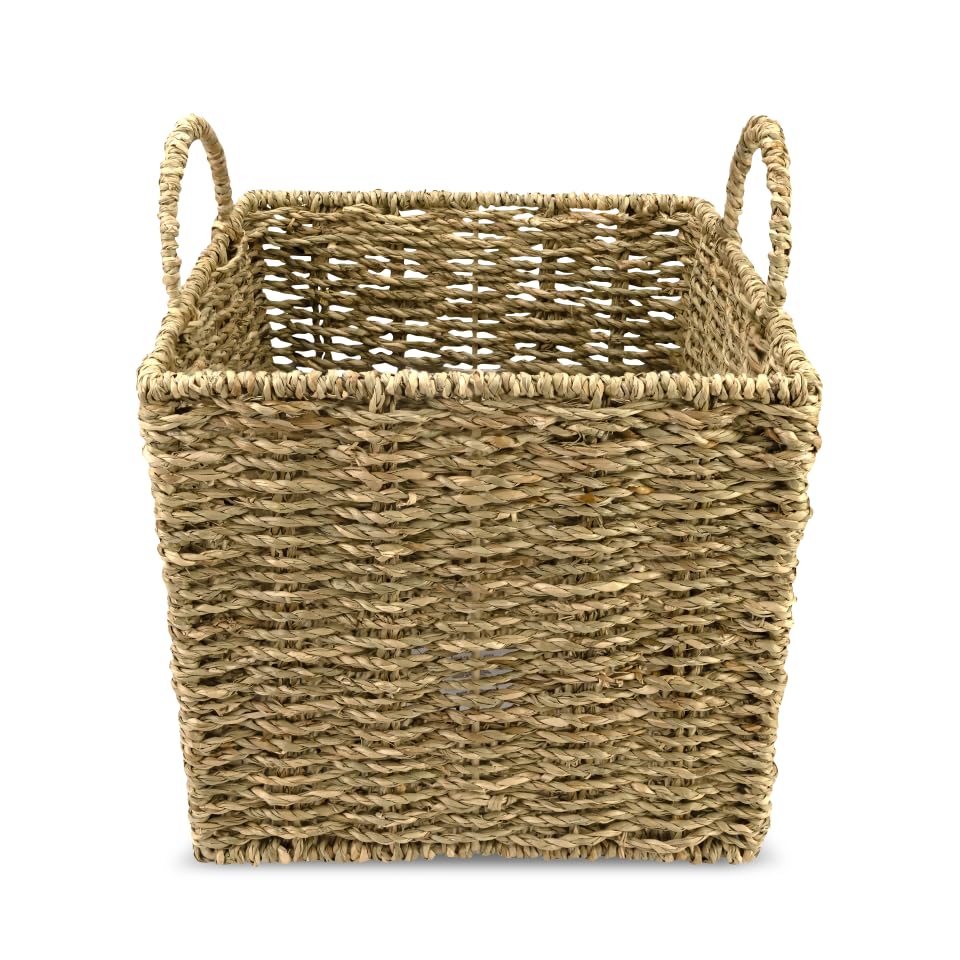 Jean & Len Aufbewahrungskorb, rechteckig, aus Seegras, vielseitig einsetzbar für Handtücher, Kosmetika und andere Utensilien, dekorative und langlebige Aufbewahrungslösung, 22 x 22 x 26 cm