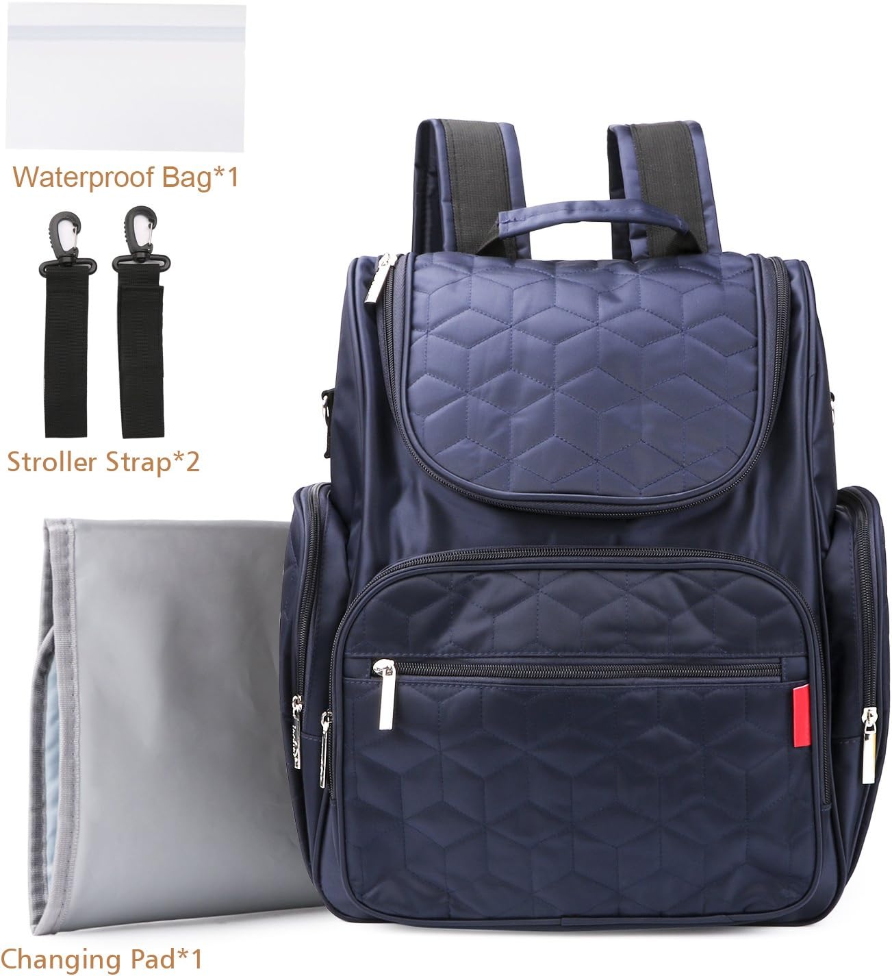 Large Capacity Travel Backpack MoAnBee Diaper Bag for Mom & Dad Waterproof Nappy Tote Bag with Cusioned Changing Pad, Stroller Straps & Wet Clothes Bag, Navy Blue