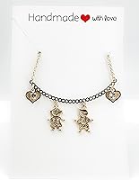 Vista 28 de SIFRIMANIA Personalized Children's Charm Choker Necklace, Boys or Girls Customizable Pendants, Growing Family Jewelry for Women