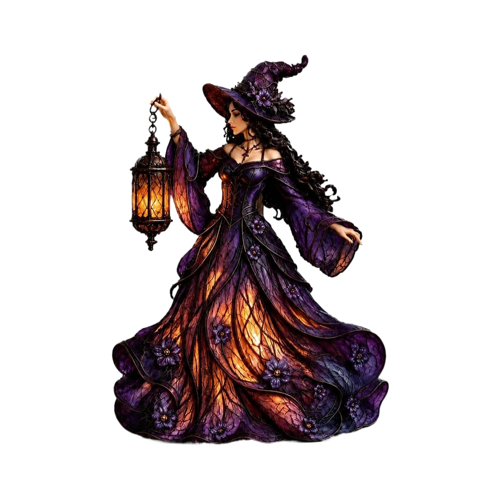 Halloween Witch Lamp, Stained Gothic Witch Hat Led Lamp, Spooky Decorative Standing Night Light, Unique Halloween Party Lighting Decorations Indoor (B)