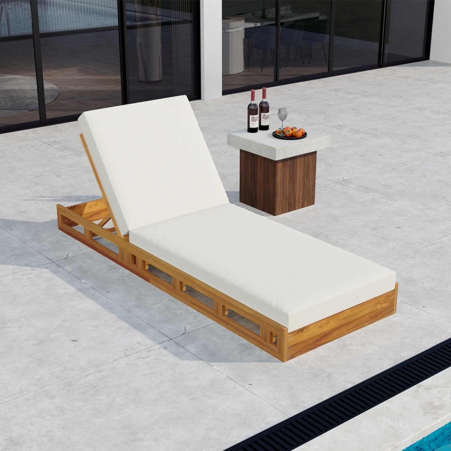 Chaise Lounge Cushion 76.25x27.25x4 Inch, 2-Fold Outdoor Lounge Chair Cushions, Lounger Pad Replacement with Water-resistant, Foldable, Removable Covers, Ideal for Poolside, Patio, Garden, Cream