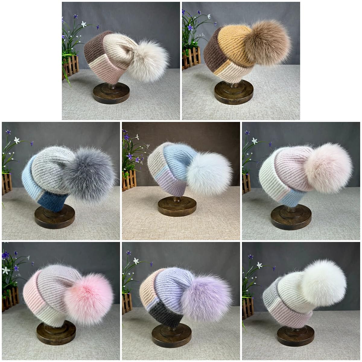 Gorros de Invierno cálidos con pompón Esponjoso, Gorro de Calavera con puños Suaves y acogedores para Mujer