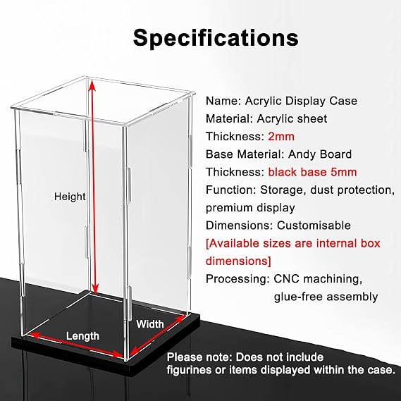 Decorative Acrylic Box with Black Base, Sturdy and Stackable Clear Cube Display Case, Multi-Purpose Boxes Square Container(15cm/6in,30x60cm/11.8x23.6in)