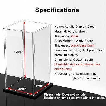 Decorative Acrylic Box with Black Base, Sturdy and Stackable Clear Cube Display Case, Multi-Purpose Boxes Square Container(15cm/6in,30x60cm/11.8x23.6in)