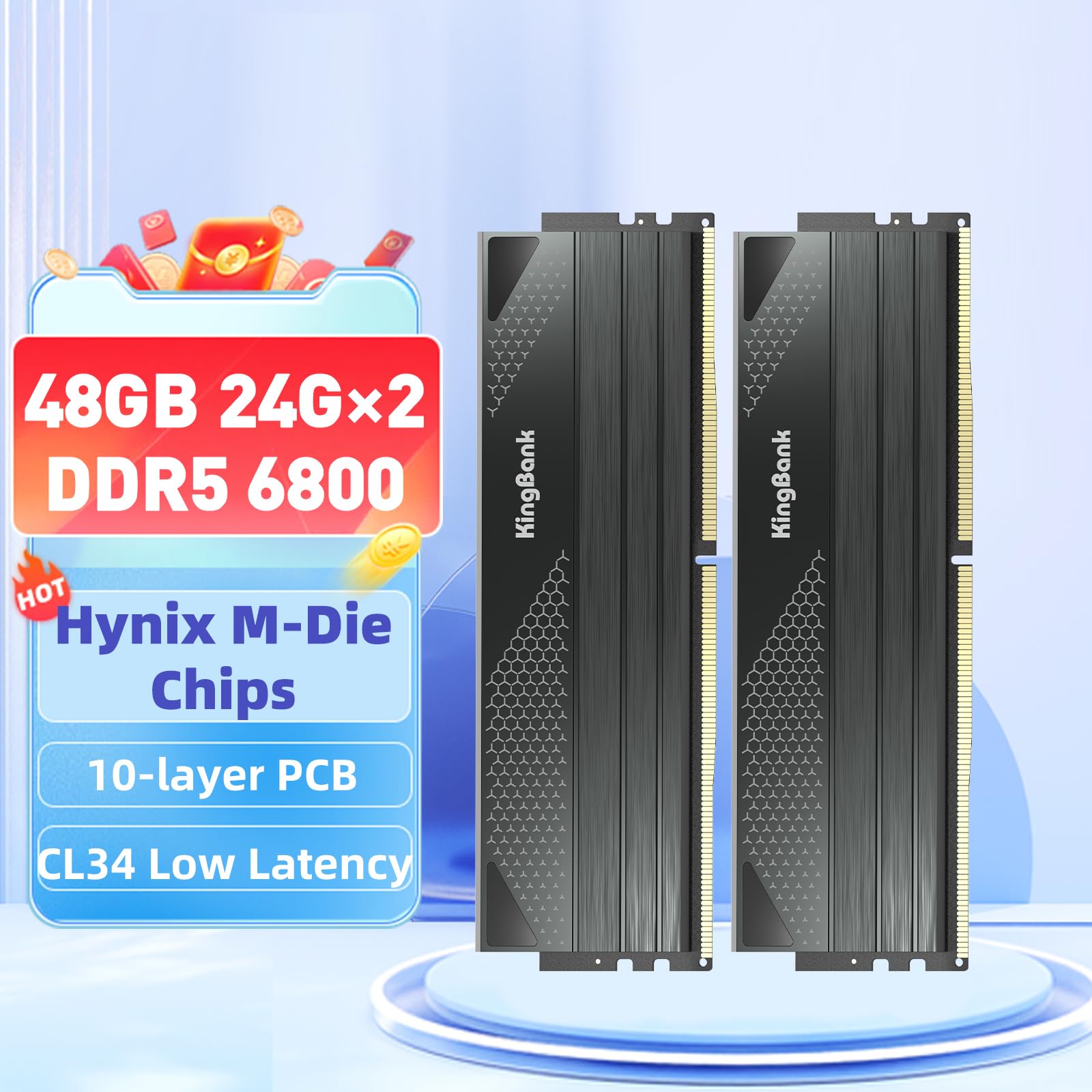 メモリー Kingbank DDR5-6800 CL34 24GBx2 48GB Computer Memory Ram Hynix M-die KingBank DDR5 48GB(2x24GB