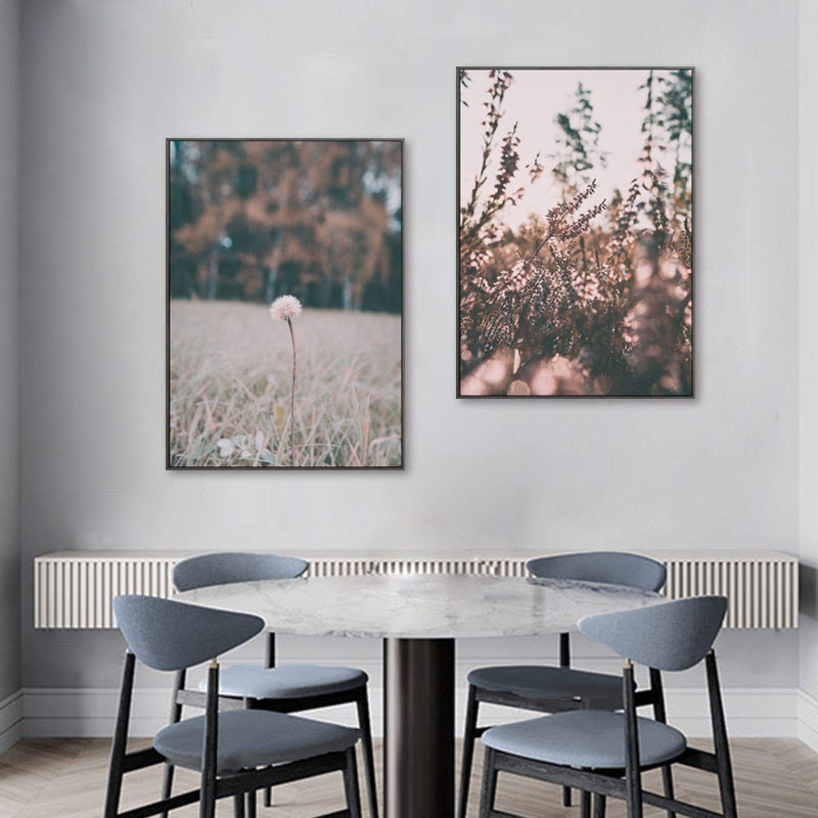 Planta de otoño Diente de león Campo de hierba Cartel de la lona Naturaleza Paisaje Arte de la pared Impresión Pintura Sala de estar Decoración del hogar 60x80cmx3 Marco interno