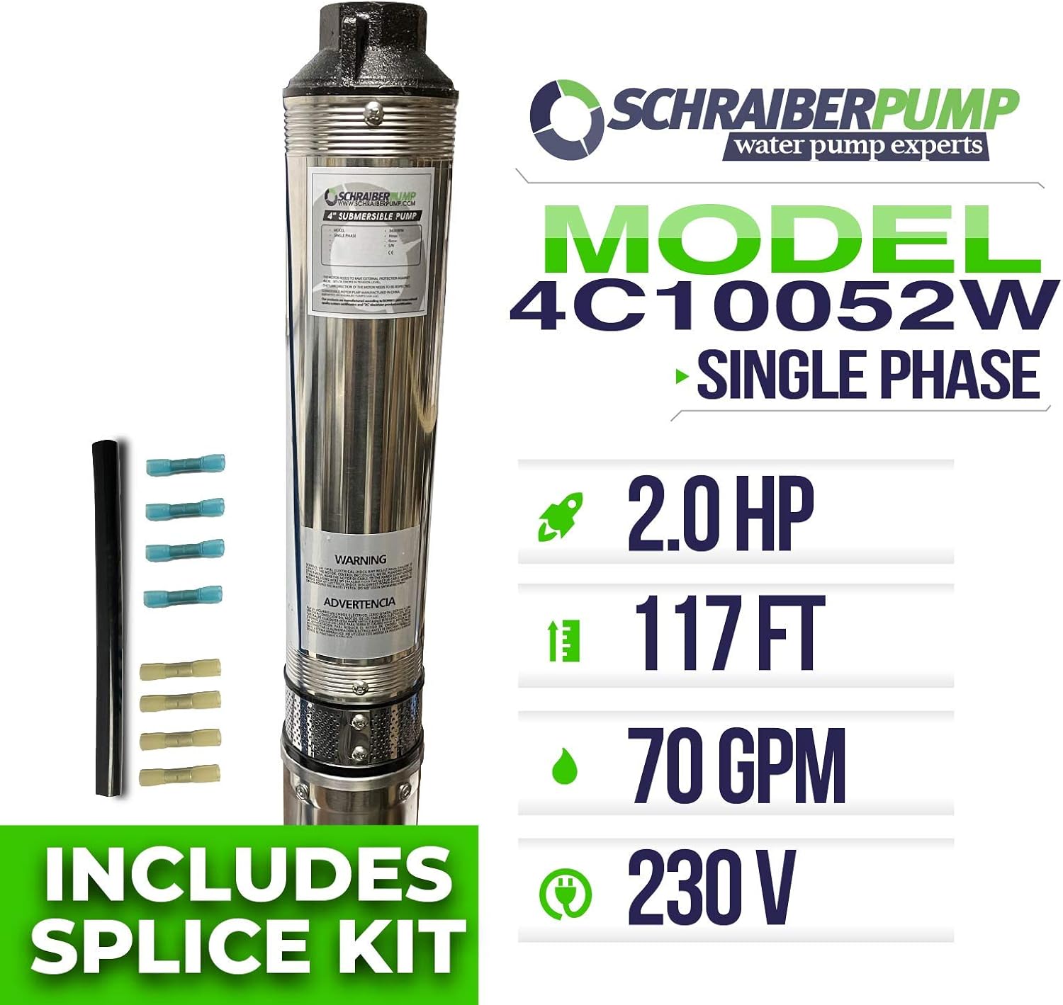 SCHRAIBERPUMP 4" Deep Well Submersible Pump 2HP, 230v, NEW EXCLUSIVE