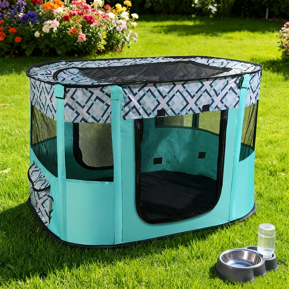 Welpenlaufstall Tierlaufstall,Faltbarer Haustierzaun,welpenauslauf faltbar,Tragbar katzengehege Kennel,70x55x40cm Kleintiergehege,Rechteckiges Zelt für Hunde, Katzen und Kleintiere(Grün)