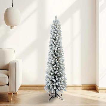 5ft Pre-Lit Slim Pencil Flocked Artificial Christmas Tree with Lights