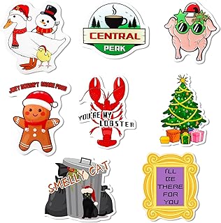 Friends Christmas Fridge Magnets, 8-Piece Merry Holiday Set (Glasses, Santa Hat, Snowman, Smelly CAT, Christmas Tree, Gingerbread Man) – Thick Acrylic Strong Refrigerator Magnets for Fans