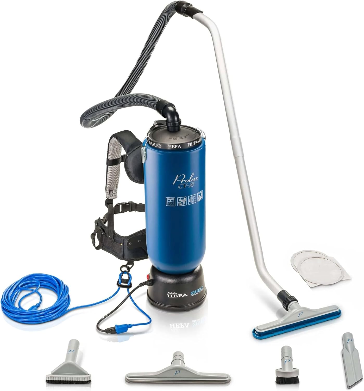 Prolux 10 Quart Commercial Backpack Vacuum, Premium 1.5-Inch Attachments, HEPA Air Filtration, Deep Cleaning for All Floor Surfaces