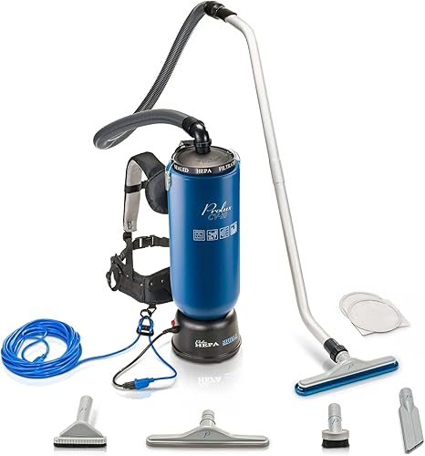 Prolux Aspiradora comercial de mochila de 10 cuartos de galón, accesorios premium de 1.5 pulgadas, filtración de aire HEPA, limpieza profunda para